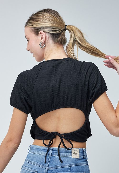 Blusa manga corta tipo globo crop