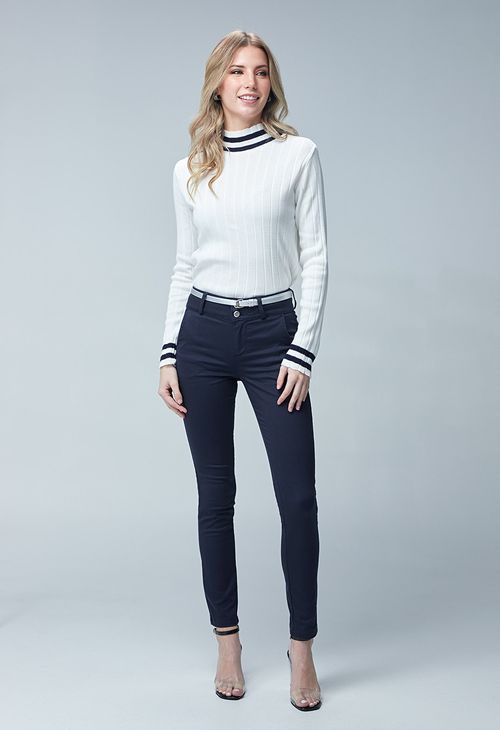 Pantalon Ejecutivo Tiro Alto Bota Tubo Azul Navy1