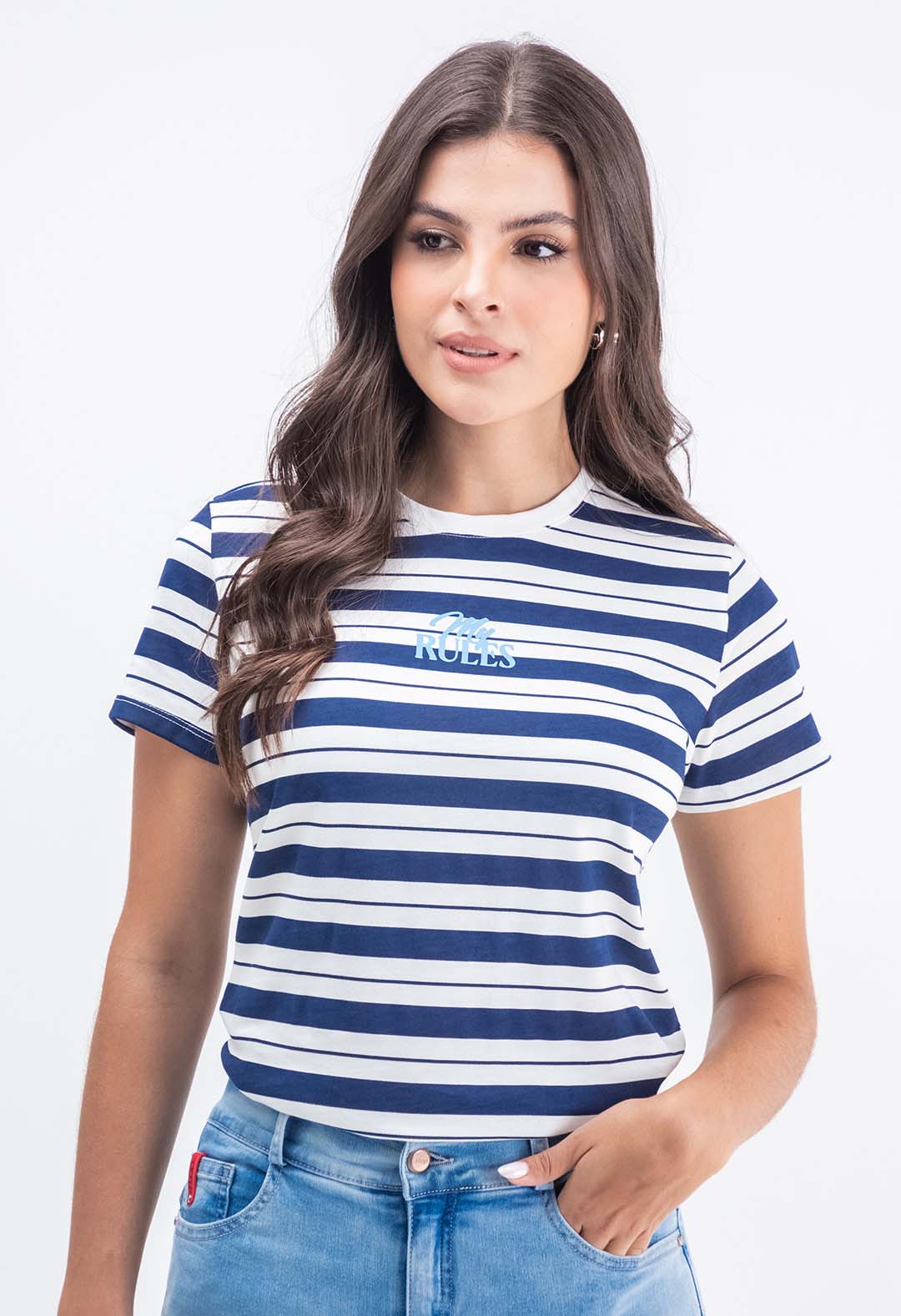 Camiseta de rayas con frente estampados