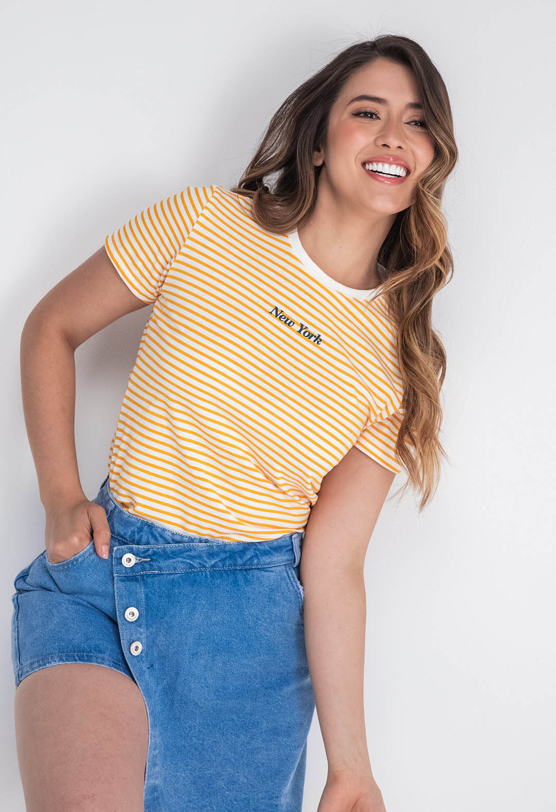 Camiseta de rayas con frente estampados