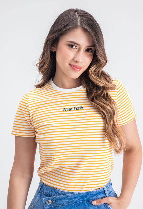Camiseta de rayas con frente estampados