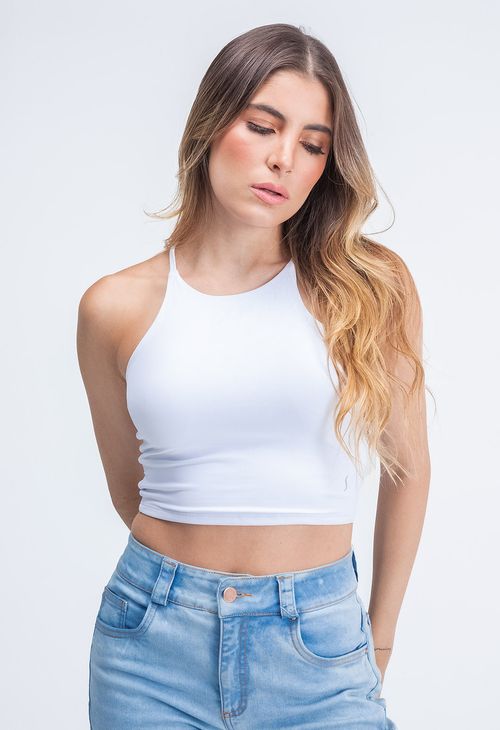 Camiseta tiras crop cuello halter para mujer