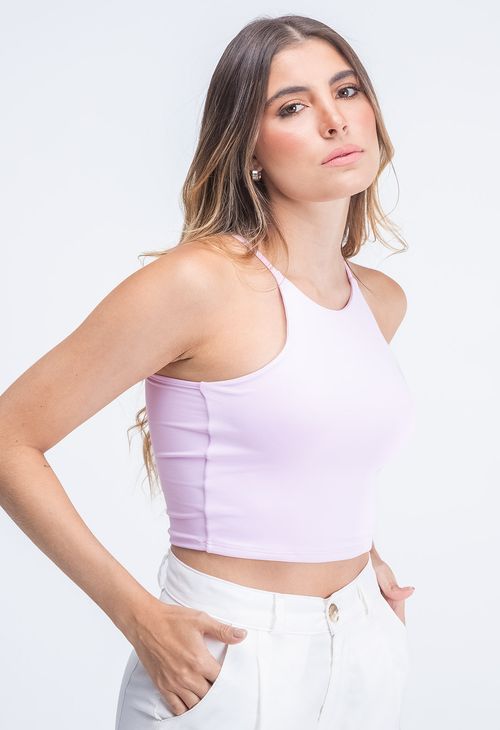 Camiseta cuello halter crop basica para mujer