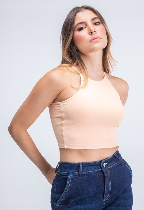 Camiseta cuello halter crop basica para mujer