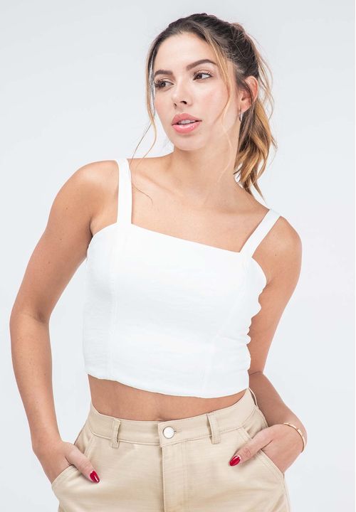 Blusa tiras crop con cortes y nido de abeja para mujer