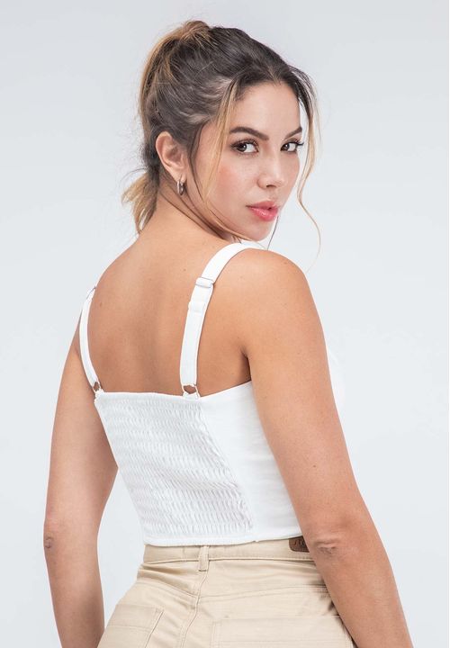 Blusa tiras crop con cortes y nido de abeja para mujer