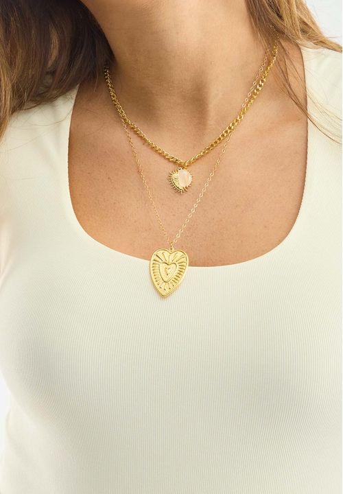 Collar doble cadena dije corazon y cuarzo