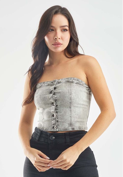 Bustier strapless botones en frente para mujer