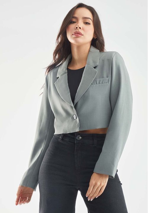 Blazer manga larga crop con bolsillo