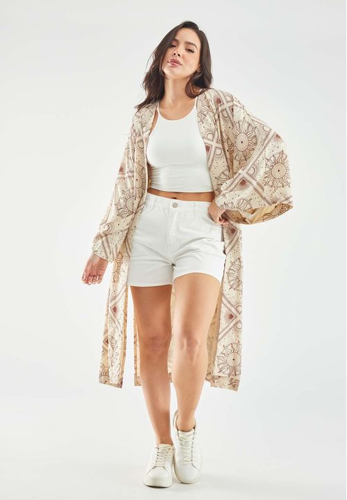 Kimono manga 3/4 con bolsillos laterales