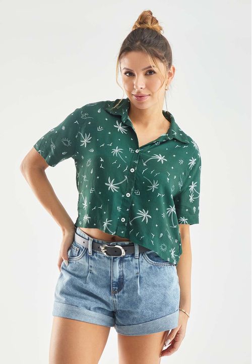 Blusa crop verde estampada para mujeres