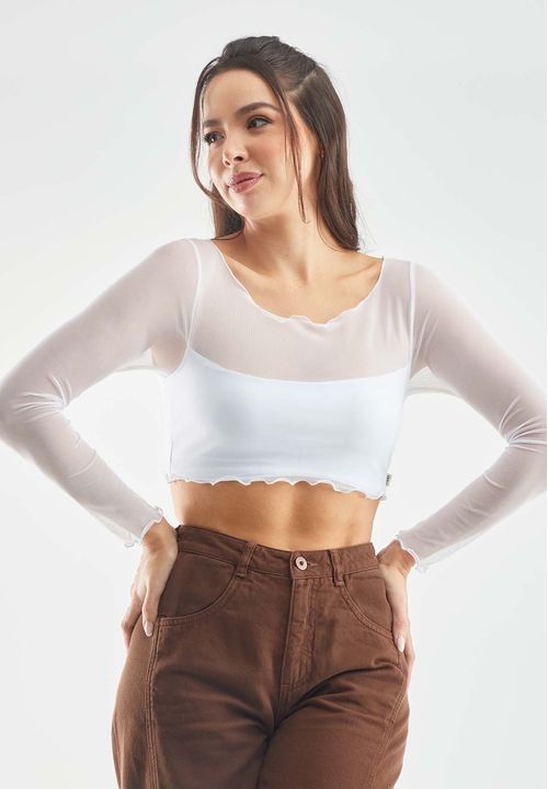 Camiseta crop blanca en malla para mujeres