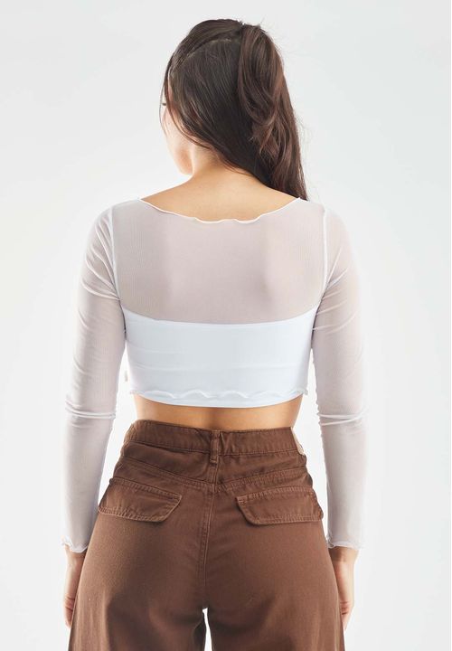 Camiseta crop blanca en malla para mujeres