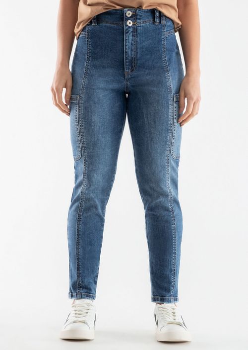 Jean cargo tiro alto bota tubo para mujeres