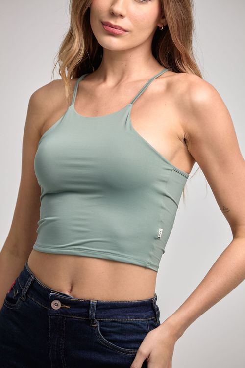 Camiseta eucalipto cuello halter y básica para mujeres