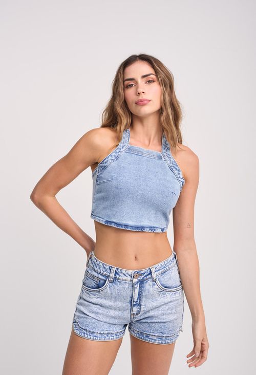 Blusa tiras crop en denim