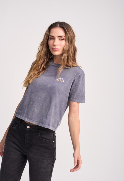 Camiseta oversize azul oscuro con efecto lavado para mujeres