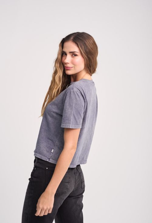 Camiseta oversize azul oscuro con efecto lavado para mujeres