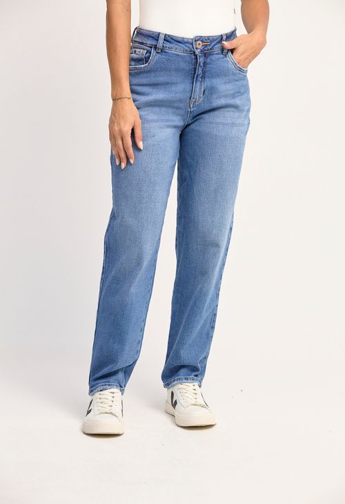 Mom jean tiro alto bota tubo