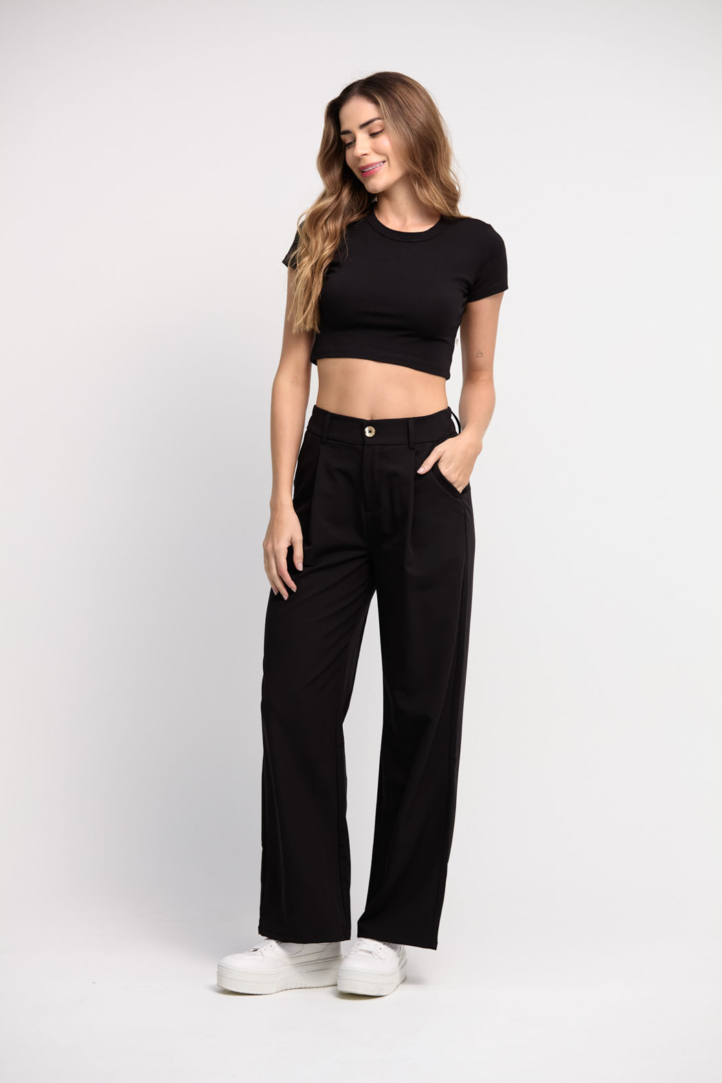 Pantalon Ancho Palazzo Negro Con Botines Botines Imagenes De
