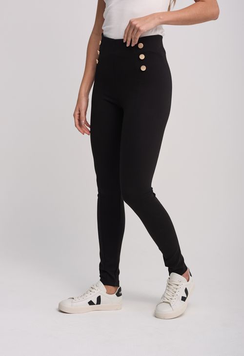 Pantalón negro con botones expuestos para mujeres