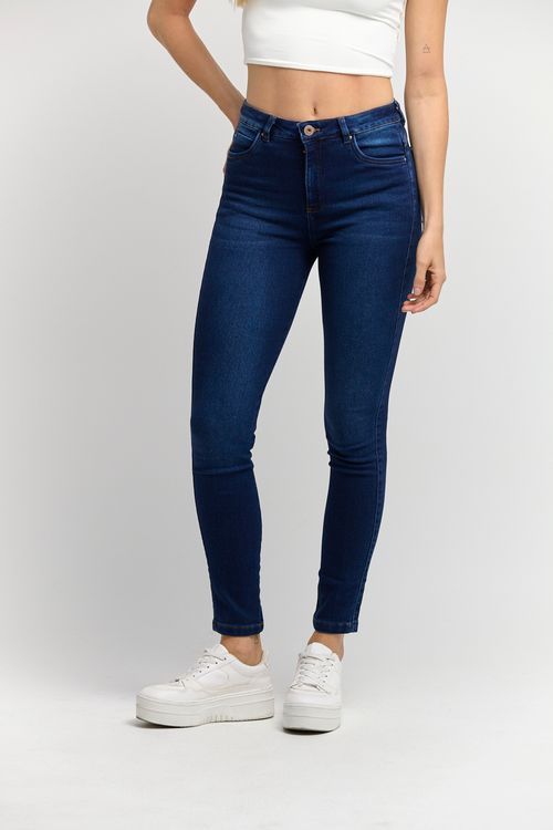 Jean elastik azul oscuro bota tubo para mujeres