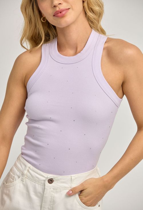 Camiseta lila aplique en frente para mujeres