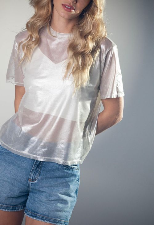 Camiseta marfil doble prenda para mujeres
