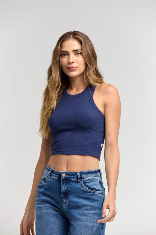 Camiseta manga sisa en rib tipo crop