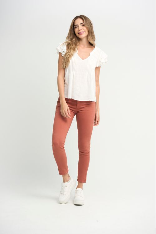 Jean levantacola café con bolsillos para mujeres