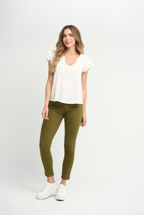 Jean levantacola verde con bolsillos para mujeres