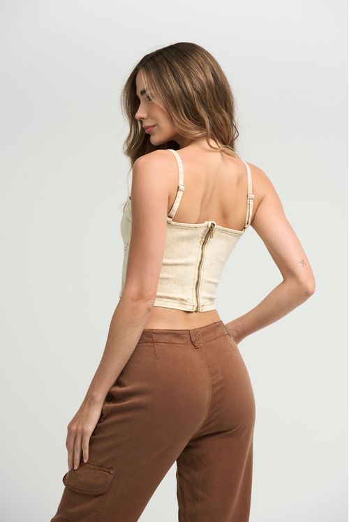 Blusa crop arena con cierre para mujeres
