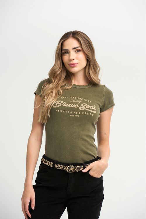 Camiseta verde militar estampada para mujeres
