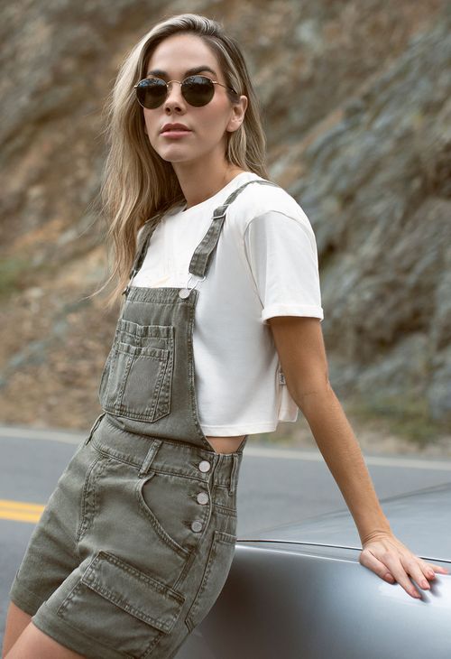 Overall tipo cargo verde con guardapolvo para mujeres