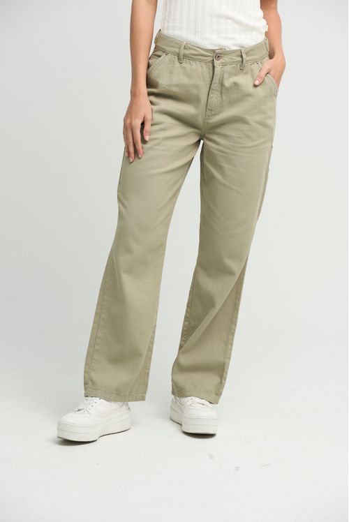 Jean cargo verde detalle en pretina para mujeres