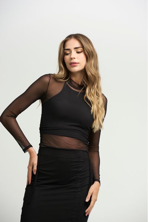 Camiseta negra en mesh para mujeres