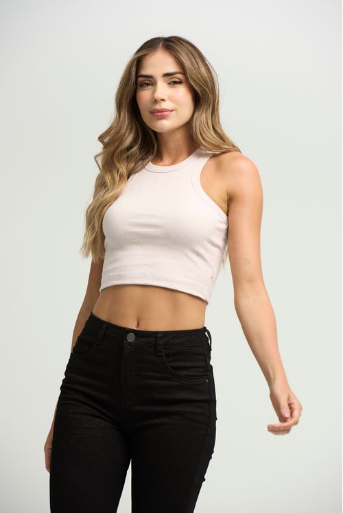 Camiseta palo de rosa con apliques en frente para mujeres