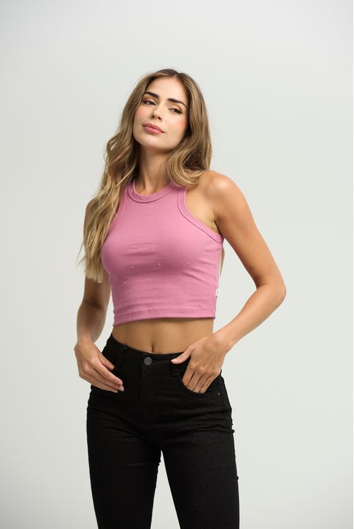 Camiseta magenta con apliques en frente para mujeres