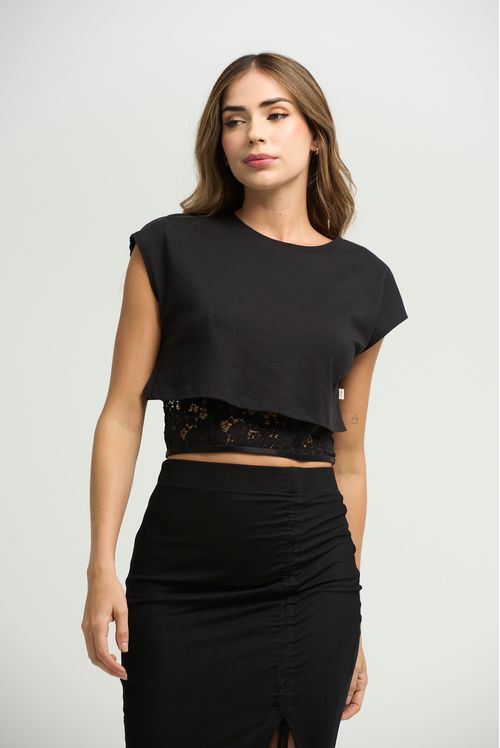 Camiseta negra con cruce en espalda para mujeres