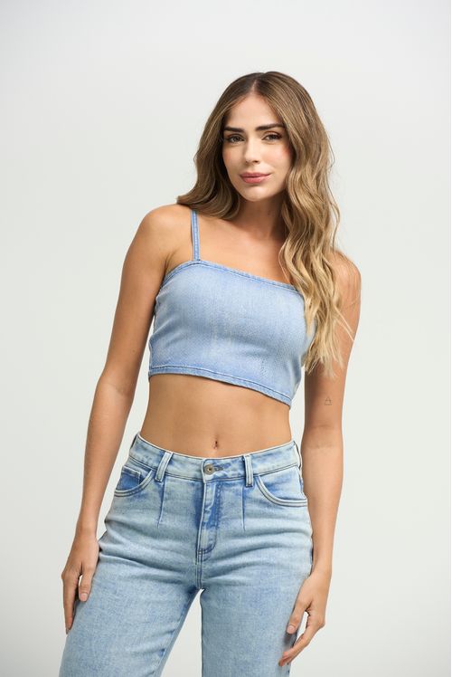 Crop top lavado claro para mujeres