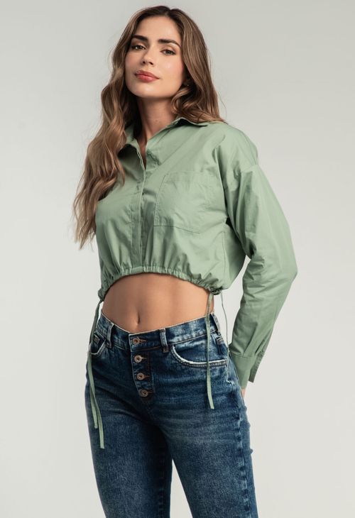 Blusa eucalipto con jareta en ruedo para mujeres