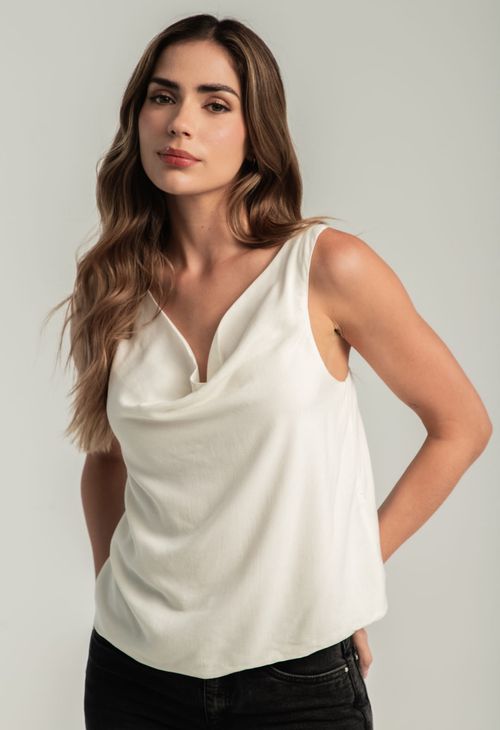 Blusa marfil con drapeado para mujeres