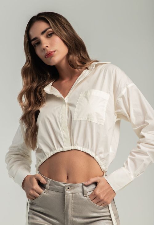 Blusa marfil con jareta en ruedo para mujeres
