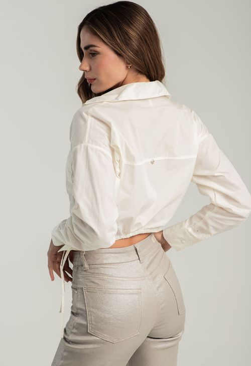Blusa marfil con jareta en ruedo para mujeres