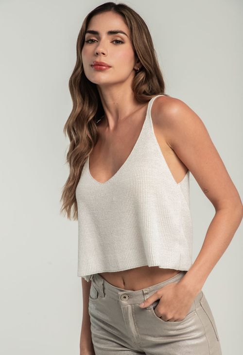 Camiseta de tiras marfil tejida para mujeres