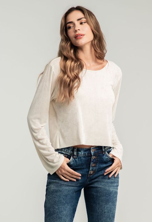 Camiseta marfil en tela brillante para mujeres