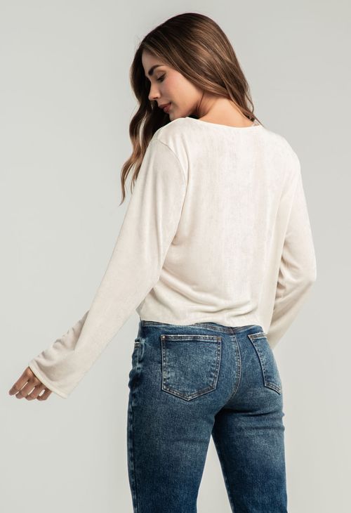 Camiseta marfil en tela brillante para mujeres