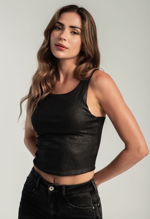 Camiseta plateada en tela brillante para mujeres
