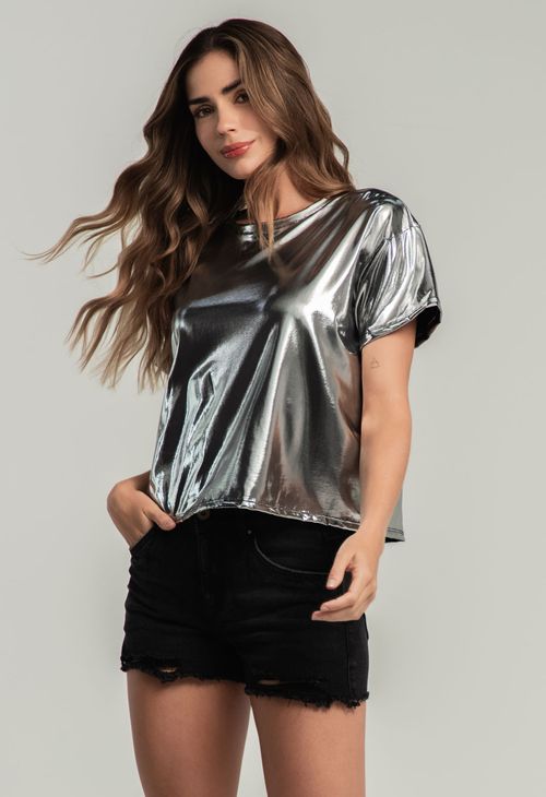 Camiseta gris con efecto brillo para mujeres