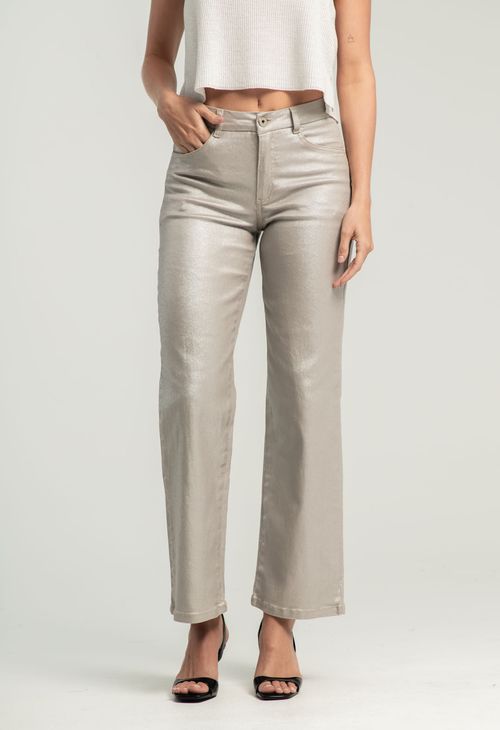 Jean vaquero plata tela efecto brillo para mujeres